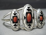 One Most Unique Shadow Native American Navajo Coral Sterling Silver Bracelet-Nativo Arts
