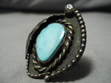 Incredible Vintage Native American Navajo Large Teardrop Turquoise Sterling Silver Ring Old-Nativo Arts