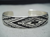 Signed Vintage Navajo Native American Sterling Silver Bracelet Old-Nativo Arts