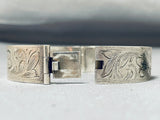 Rare White Hogan Vintage Native American Navajo Sterling Silver Etched Clasp Bracelet-Nativo Arts
