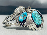 Premium Vintage Native American Navajo 2 Kingman Turquoise Sterling Silver Bracelet-Nativo Arts