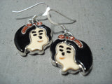 Charming Zuni Inlay Sterling Silver Snow White Earrings Native American-Nativo Arts