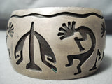 Huge Dancing Kokopelli Vintage Native American Navajo Sterling Silver Wide Bracelet-Nativo Arts