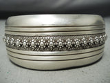 Hvy Hand Tooled Vintage Native American Navajo Sterling Silver Bracelet Signed-Nativo Arts