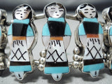 Remarkable Native American Zuni Inlay Turquoise Jet Coral Sterling Silver Corn Maiden Bracelet-Nativo Arts