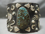 Native American Colossal Ancient Petroglyph Turquoise Sterling Silver Spiderweb Bracelet-Nativo Arts