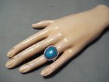Authentic Vintage Native American Navajo Blue Gem Turquoise Sterling Silver Ring-Nativo Arts