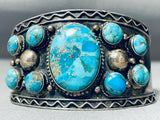 Huge Vintage Native American Navajo Turquoise Sterling Silver Wave Bracelet-Nativo Arts