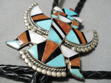 Dramatic Vintage Native American Zuni Turquoise Sterling Silver Bolo Old-Nativo Arts