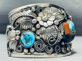 Husky Mens Native American Navajo Turquoise Sterling Silver Coral Bracelet-Nativo Arts