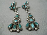 Exceptional Vintage Zuni Native American Turquoise Sterling Silver Earrings Old-Nativo Arts