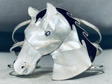 Detailed Southwestern Pearl Horse Sterling Silver Onyx Bracelet-Nativo Arts