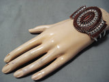 Exquisite Zuni Coral Needlepoint Sterling Silver Bracelet Native American-Nativo Arts
