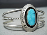 Unique Vintage Native American Navajo Old Kingman Turquoise Sterling Silver Shadowbox Bracelet-Nativo Arts