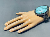 Gigantic Vintage Native American Navajo Blue Diamond Turquoise Sterling Silver Bracelet-Nativo Arts