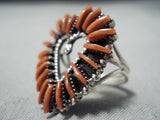 Marvelous Navajo Coral Sterling Silver Heart Ring Native American-Nativo Arts