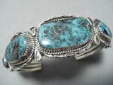 Grand Vintage Native American Navajo Turquoise Mountain Turquoise Sterling Silver Bracelet Old-Nativo Arts