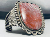 104 Gram Opulent Vintage Native American Navajo Red Agate Sterling Silver Wire Bracelet-Nativo Arts