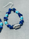 Marvelous Native American Navajo Lapis & Turquoise Sterling Silver Earrings-Nativo Arts