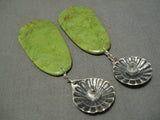 Incredible Vintage Native American Navajo Dangling Repoussed Convex Gaspeite Earrings-Nativo Arts