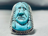 Native American Hand Carved Important Turquoise Sterling Silver Ring-Nativo Arts