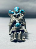 Native American Colossal Vintage Navajo Kachian Turquoise Sterling Silver Ring Old-Nativo Arts