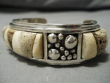 Museum Quality Vintage Native American Navajo White Onyx Jasper Sterling Silver Bracelet Old-Nativo Arts