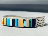 Thicker Vintage Navajo Inlay Sterling Silver Turquoise Bracelet-Nativo Arts