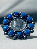 Rare Native American Navajo Denim Lapis Sterling Silver Dime Ring-Nativo Arts