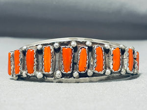 Tremendous Vintage Native American Navajo Coral Sterling Silver Bracelet-Nativo Arts