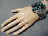 Huge Flank Vintage Native American Navajo Blue Jay Turquoise Sterling Silver Bracelet-Nativo Arts