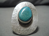Really Huge Vintage Native American Navajo Aqua Turquoise Sterling Silver Ring Old-Nativo Arts