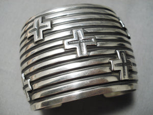 Astounding Vintage Native American Navajo Sterling Silver Crosses Bracelet-Nativo Arts