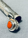 Amazing Native American Navajo Coral Sterling Silver Toothpick Holder Signed-Nativo Arts