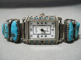 Rare Orville Tsinnie Vintage Native American Navajo Turquoise Sterling Silver Watch Bracelet Old-Nativo Arts