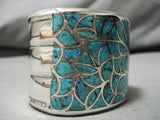 One Of Best Vintage Zuni Native American Inlay Tuquoise Sterling Silver Bracelet-Nativo Arts