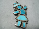 Amazing Vintage Native American Zuni Blue Gem Turquoise Sterling Silver Rainbow Man Pendant Old-Nativo Arts