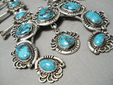 Xxl Huge Vintage Native American Navajo Bisbee Turquoise Sterling Silver Squash Blossom Necklace-Nativo Arts