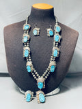 Gasp! Vintage Native American Navajo Turquoise Sterling Silver Necklace Earrings Ring Set-Nativo Arts