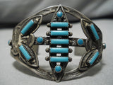 Early 1900's Vintage Native American Navajo Rectangular Turquoise Sterling Silver Bracelet Old-Nativo Arts