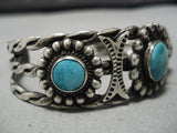 Museum Quality! Vintage Native American Navajo 1900's Fox Turquoise Sterling Silver Bracelet-Nativo Arts