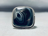 Side Hogan Vintage Native American Navajo Black Jasper Sterling Silver Ring-Nativo Arts