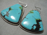Stunning Huge Vintage Native American Navajo Spiderweb Turquoise Chunk Sterling Silver Earrings-Nativo Arts