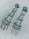 Breathtaking Vintage Native American Zuni Blue Gem Turquoise Sterling Silver Chandelier Earrings-Nativo Arts