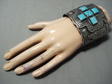 Best Biggest Vintage Native American Navajo Turquoise Sterling Silver Cross Bracelet-Nativo Arts