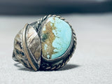 Chunky Vintage Native American Navajo #8 Turquoise Sterling Silver Leaf Ring Old-Nativo Arts