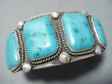 Incredible Vintage Native American Navajo Pilot Mountain Turquoise Sterling Silver Bracelet Old-Nativo Arts