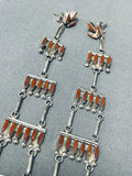 Coral Pueblo Ladder Native American Zuni Sterling Silver Earrings-Nativo Arts