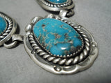 Amazing Vintage Native American Navajo Blue Gem Turquoise Sterling Silver Necklace Old-Nativo Arts