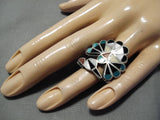 Amazing Vintage Zuni Native American Detailed Turquoise Inlay Bird Ring-Nativo Arts